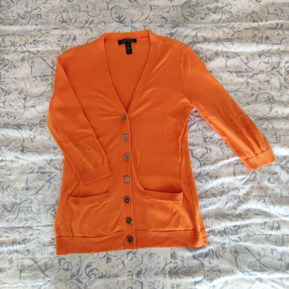 Lauren Ralph Lauren XS Cotton Cardigan in Orange color